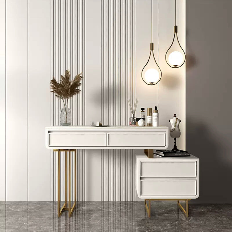 Glam Style White Gold Dresser Bedroom with Drawer Standing Make-up Vanity Cabinet Included Clearhalo 'Bedroom Furniture' 'furn' 'furn_makeup_vanities' 'Furniture' 'Makeup Vanities' 'makeup_vanities' 6435907