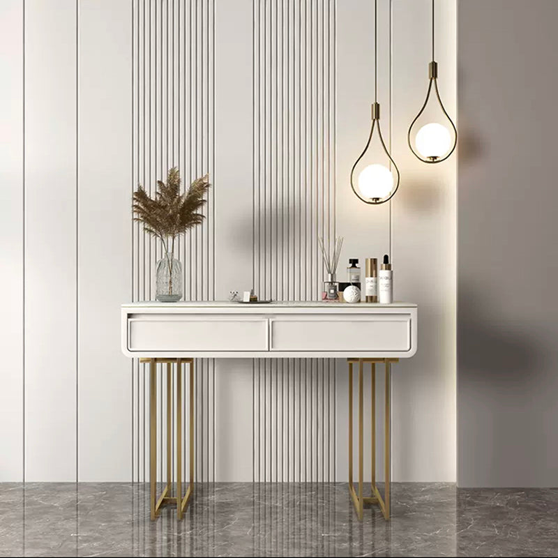 Camera da letto in oro bianco in stile glam con cassetto in piedi vanità per trucco