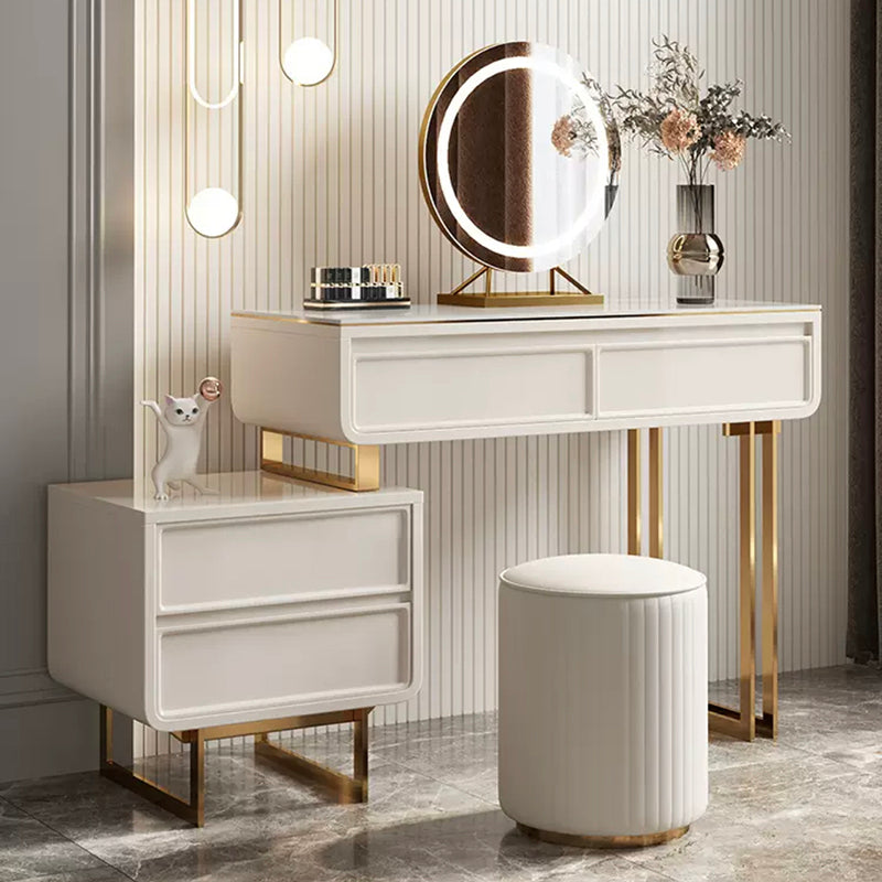 Glam Style White Gold Dresser Bedroom with Drawer Standing Make-up Vanity Clearhalo 'Bedroom Furniture' 'furn' 'furn_makeup_vanities' 'Furniture' 'Makeup Vanities' 'makeup_vanities' 6435909