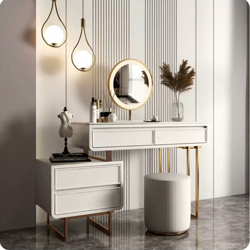 Camera da letto in oro bianco in stile glam con cassetto in piedi vanità per trucco