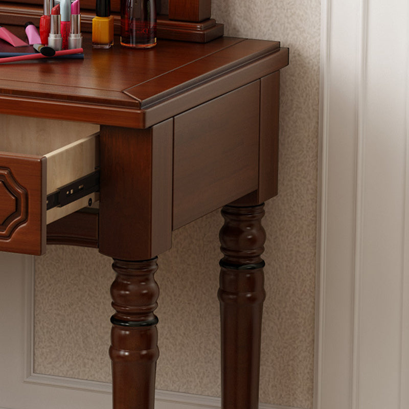 Sgabello da toep da trucco in legno massiccio vittoriano con specchio