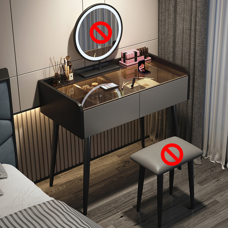 Contemporary Vanity Table and Stool Set Glass Top Vanity Dressing Table