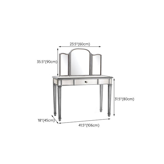17.71" Wide Sliver Vanity Set with 3 Storage Drawers Glass Make-up Vanity