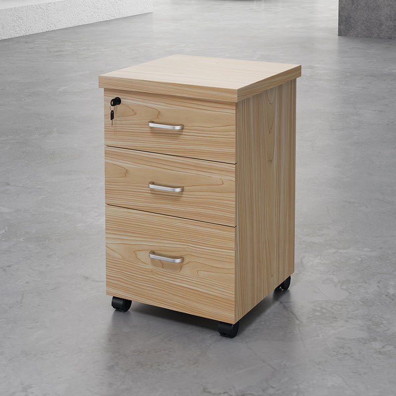Contemporary File Cabinets Solid Wood Frame Key Lock File Pedestal Light Wood Clearhalo 'Filing Cabinets' 'filling_cabinets' 'furn' 'furn_filling_cabinets' 'Furniture' 'Office Furniture' 6436055