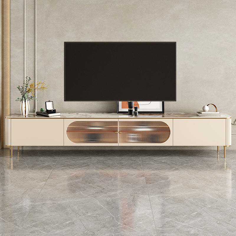 Stone Media Console Enclosed Storage TV Stand Console for Living Room 94.5"L x 16"W x 16.5"H Clearhalo 'furn' 'furn_tv_stands_entertainment_centers' 'Furniture' 'Living Room Furniture' 'TV Stands & Entertainment Centers' 'TV Stands & Media Storage Furniture' 'tv_stands_entertainment_centers' 6439322