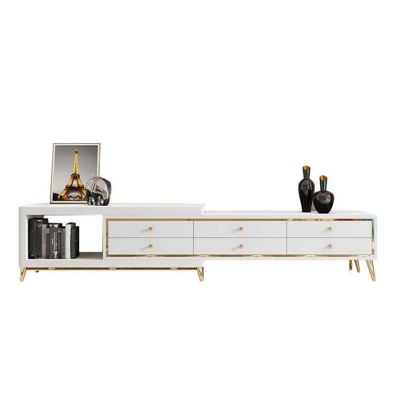 Glam – console sur pied en verre, tiroirs inclus, console multimédia avec pieds