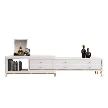 Glam – console sur pied en verre, tiroirs inclus, console multimédia avec pieds