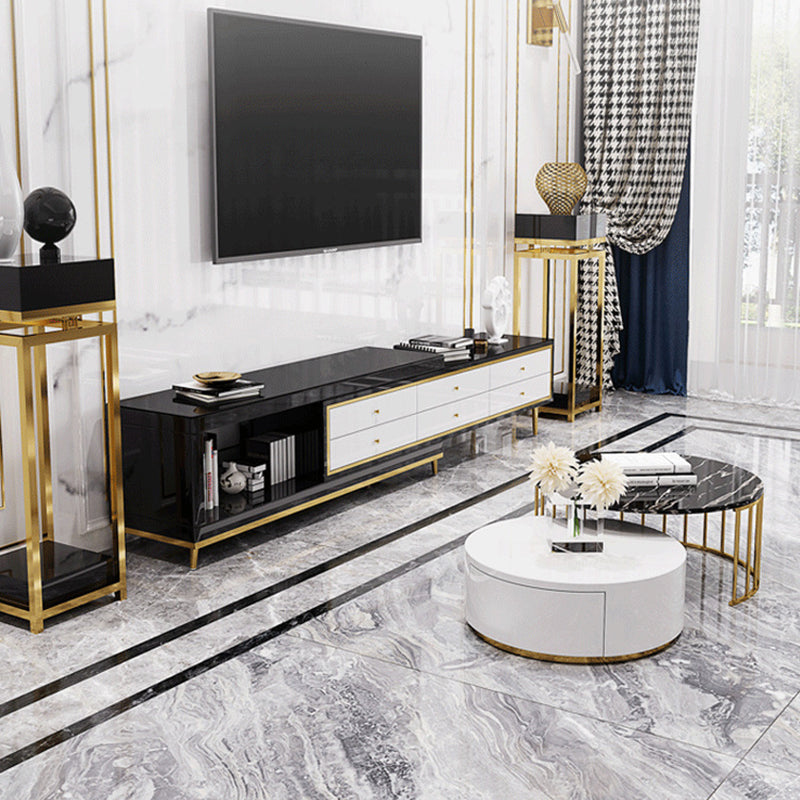 Glam – console sur pied en verre, tiroirs inclus, console multimédia avec pieds