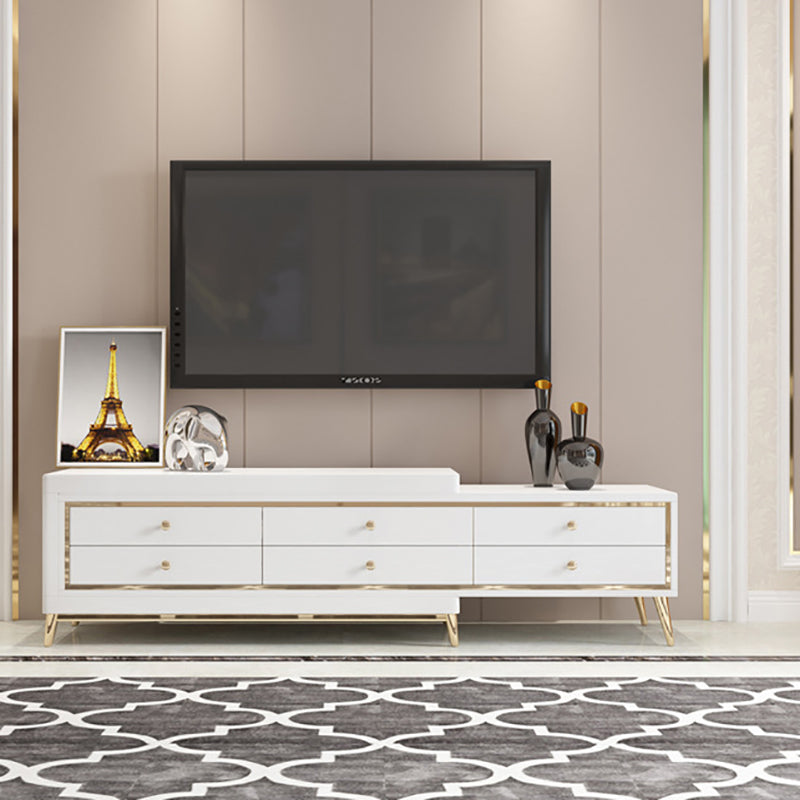 Glam – console sur pied en verre, tiroirs inclus, console multimédia avec pieds