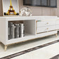 Glam – console sur pied en verre, tiroirs inclus, console multimédia avec pieds