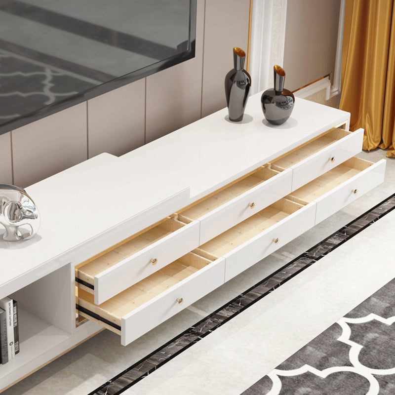 Glam – console sur pied en verre, tiroirs inclus, console multimédia avec pieds