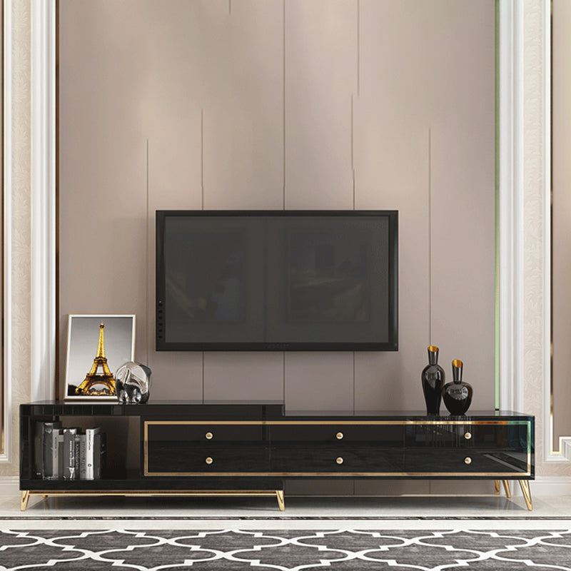 Glam – console sur pied en verre, tiroirs inclus, console multimédia avec pieds
