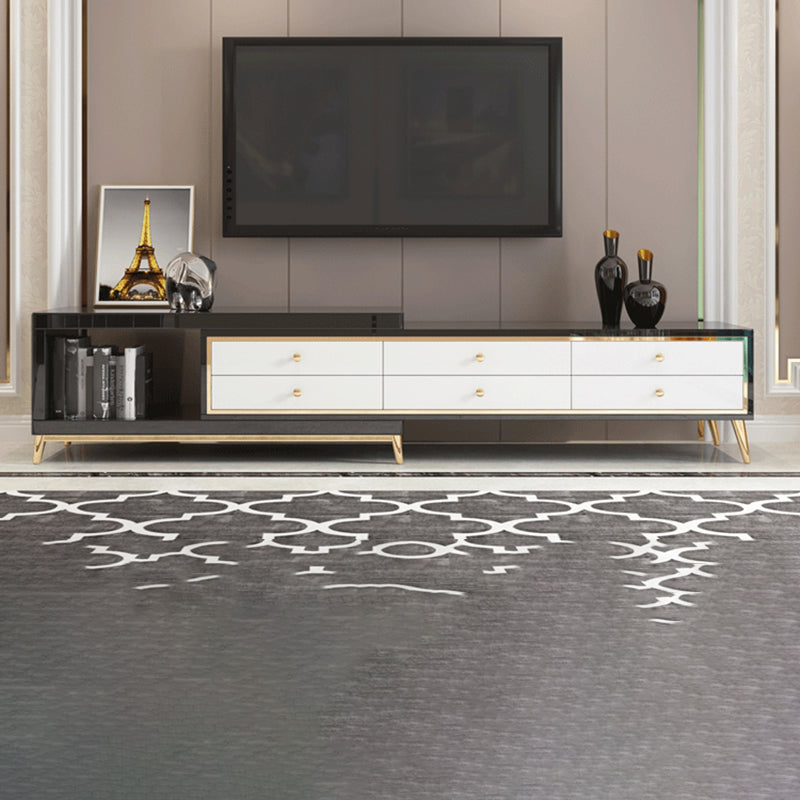 Glam – console sur pied en verre, tiroirs inclus, console multimédia avec pieds