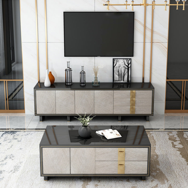 Console multimédia contemporaine Console de meuble TV en bois avec tiroirs