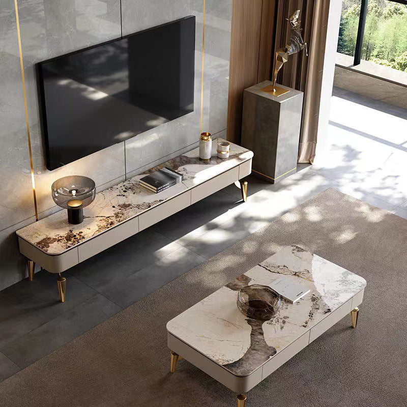 Console TV contemporanea con contenitore chiuso Console porta TV in pietra con gambe e cassetti