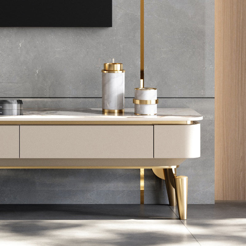 Console TV contemporanea con contenitore chiuso Console porta TV in pietra con gambe e cassetti
