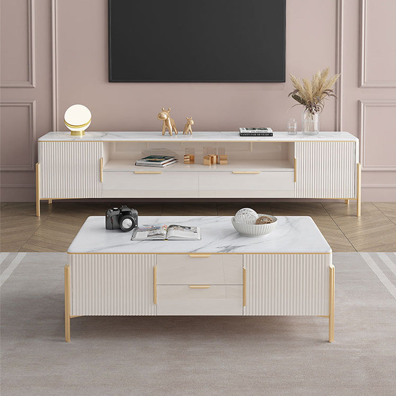 Glam Stone Stand Console Drawers Included Media Console with Legs Clearhalo 'furn' 'furn_tv_stands_entertainment_centers' 'Furniture' 'Living Room Furniture' 'TV Stands & Entertainment Centers' 'TV Stands & Media Storage Furniture' 'tv_stands_entertainment_centers' 6439460