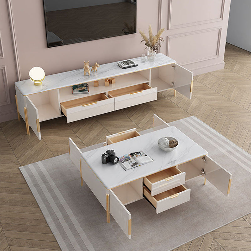 Glam Stone Stand Console Drawers Included Media Console with Legs Clearhalo 'furn' 'furn_tv_stands_entertainment_centers' 'Furniture' 'Living Room Furniture' 'TV Stands & Entertainment Centers' 'TV Stands & Media Storage Furniture' 'tv_stands_entertainment_centers' 6439469