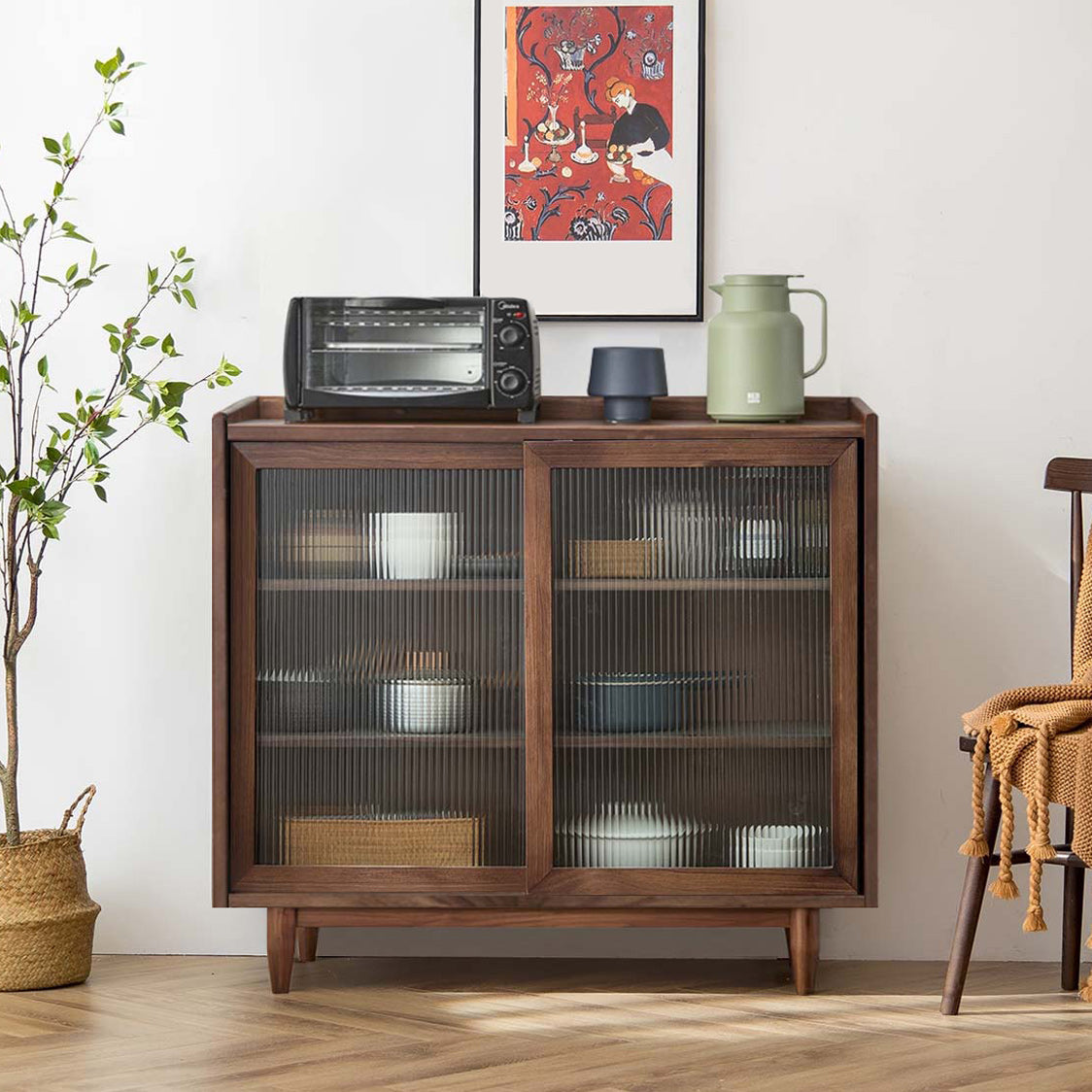 Modern Glass Doors Display Stand Pine Storage Cabinet for Living Room 39.4"L x 11.8"W x 37.4"H Dark Walnut Clearhalo 'Display & China Cabinets' 'display_china_cabinets' 'furn' 'furn_display_china_cabinets' 'Furniture' 'Kitchen & Dining Furniture' 6439476