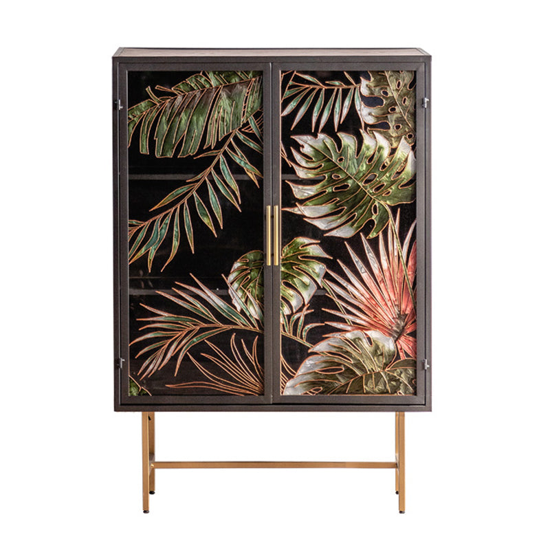 Modern Metal Display Stand Glass Doors Storage Cabinet for Living Room 31.5"L x 14.6"W x 45.5"H Grey Clearhalo 'Display & China Cabinets' 'display_china_cabinets' 'furn' 'furn_display_china_cabinets' 'Furniture' 'Kitchen & Dining Furniture' 6439503