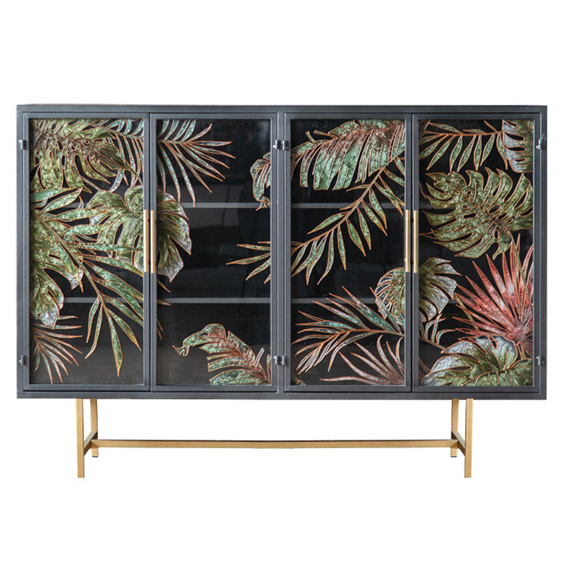 Modern Metal Display Stand Glass Doors Storage Cabinet for Living Room 53"L x 15"W x 37"H Grey Clearhalo 'Display & China Cabinets' 'display_china_cabinets' 'furn' 'furn_display_china_cabinets' 'Furniture' 'Kitchen & Dining Furniture' 6439508