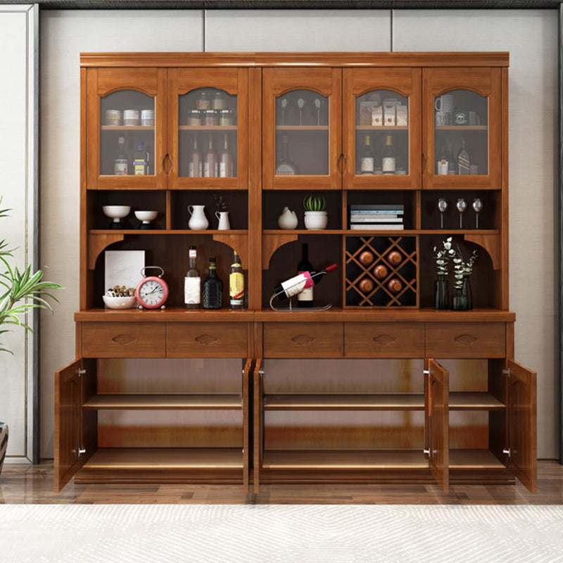 現代的なダイニングハッチラバーウッドガラスドアドロワー付きビュッフェキャビネット