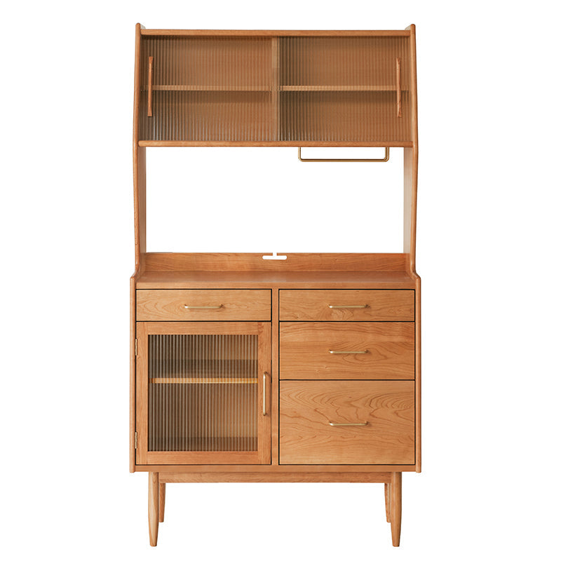 Contemporary Pine Dining Hutch Glass Doors Buffet Cabinet with Doors 33"L x 16"W x 65"H Cherry Wood Clearhalo 'Display & China Cabinets' 'display_china_cabinets' 'furn' 'furn_display_china_cabinets' 'Furniture' 'Kitchen & Dining Furniture' 6439561