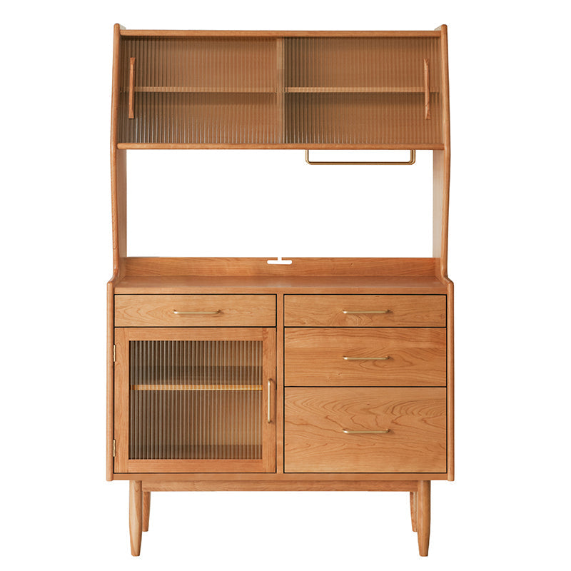 Contemporary Pine Dining Hutch Glass Doors Buffet Cabinet with Doors 47"L x 16"W x 65"H Cherry Wood Clearhalo 'Display & China Cabinets' 'display_china_cabinets' 'furn' 'furn_display_china_cabinets' 'Furniture' 'Kitchen & Dining Furniture' 6439564