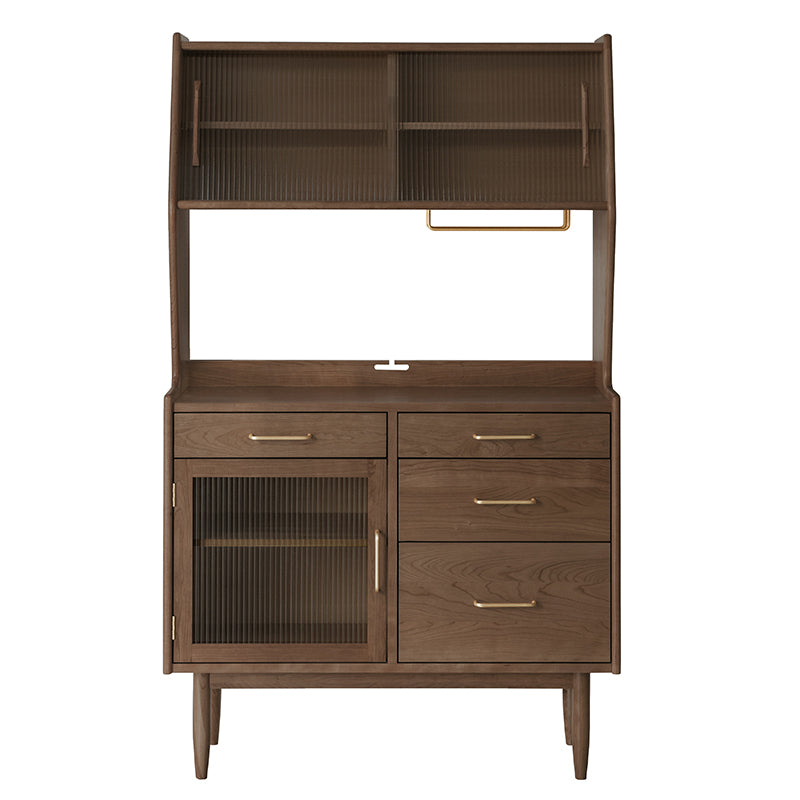 Contemporary Pine Dining Hutch Glass Doors Buffet Cabinet with Doors 39"L x 16"W x 65"H Dark Walnut Clearhalo 'Display & China Cabinets' 'display_china_cabinets' 'furn' 'furn_display_china_cabinets' 'Furniture' 'Kitchen & Dining Furniture' 6439568