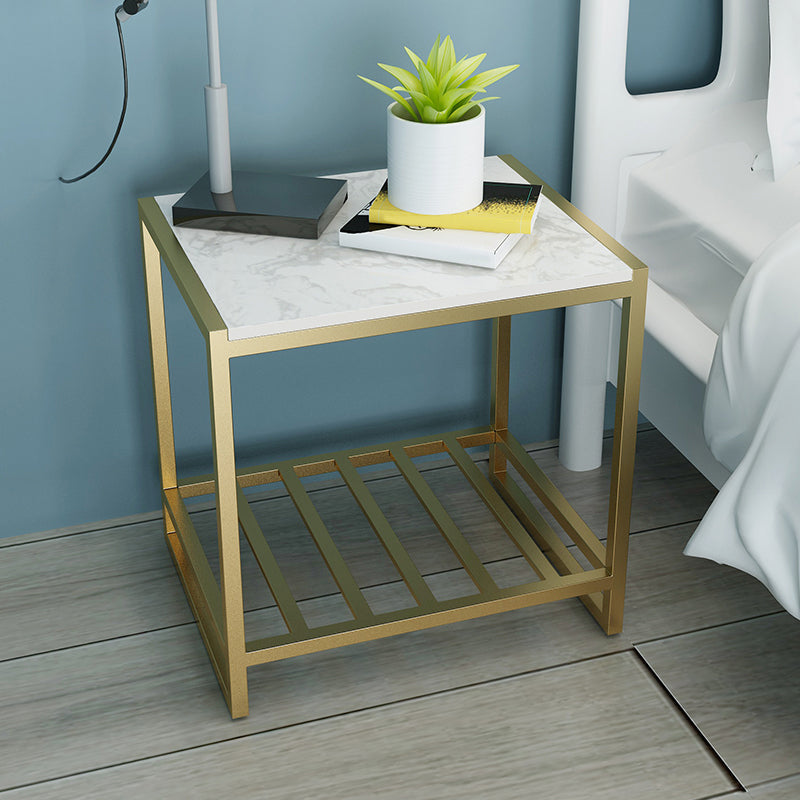 1 Shelf Industrial Nightstand Stone Open Storage Night Table 19.7" Tall Gold 1 Piece White Clearhalo 'Bedroom Furniture' 'furn' 'furn_night_stand' 'Furniture' 'night_stand' 'Nightstands' 6439640