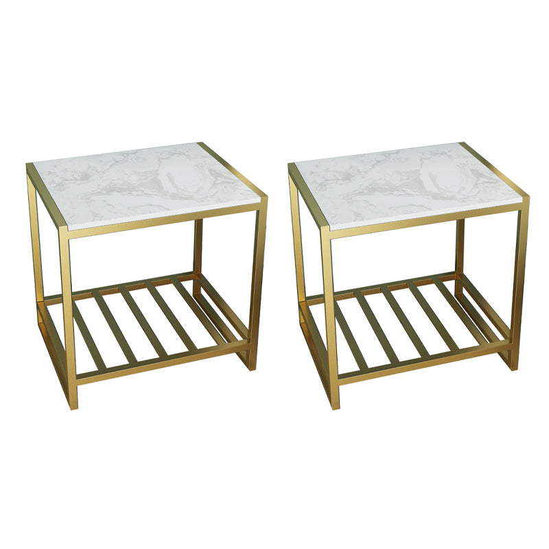 1 Shelf Industrial Nightstand Stone Open Storage Night Table 19.7" Tall Gold 2 Piece Set White Clearhalo 'Bedroom Furniture' 'furn' 'furn_night_stand' 'Furniture' 'night_stand' 'Nightstands' 6439645