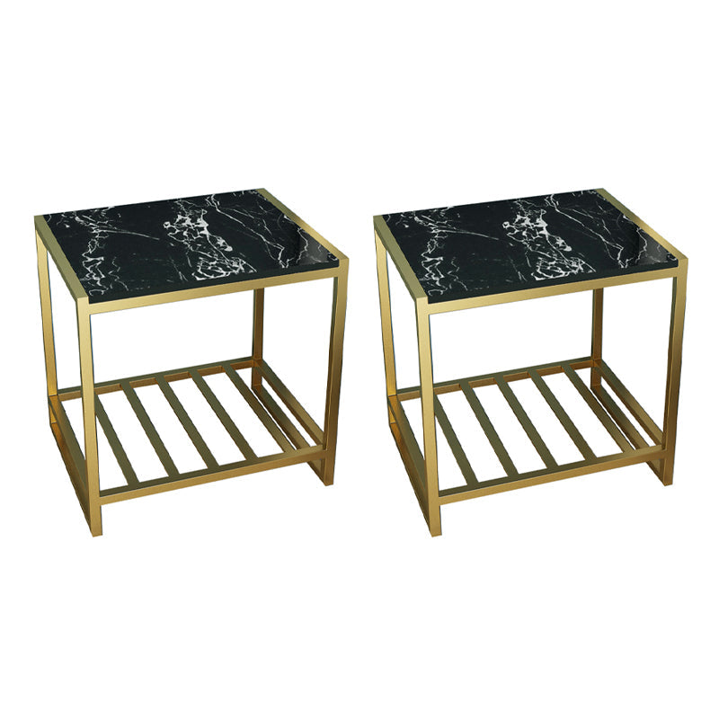 1 Shelf Industrial Nightstand Stone Open Storage Night Table 19.7" Tall Gold 2 Piece Set Black Clearhalo 'Bedroom Furniture' 'furn' 'furn_night_stand' 'Furniture' 'night_stand' 'Nightstands' 6439647