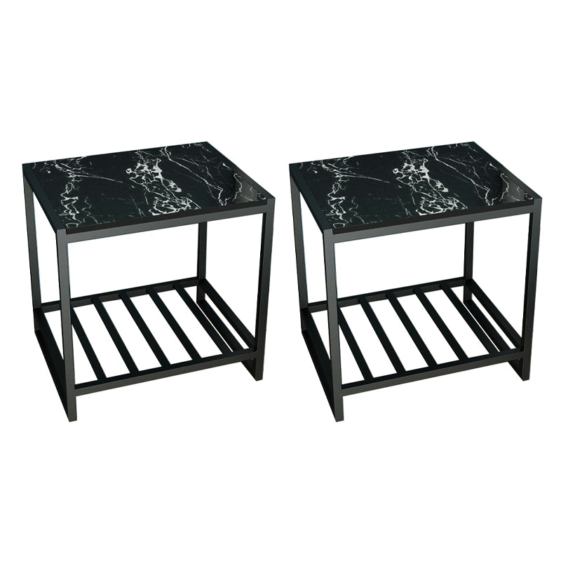 1 Shelf Industrial Nightstand Stone Open Storage Night Table 19.7" Tall Black 2 Piece Set Black Clearhalo 'Bedroom Furniture' 'furn' 'furn_night_stand' 'Furniture' 'night_stand' 'Nightstands' 6439649