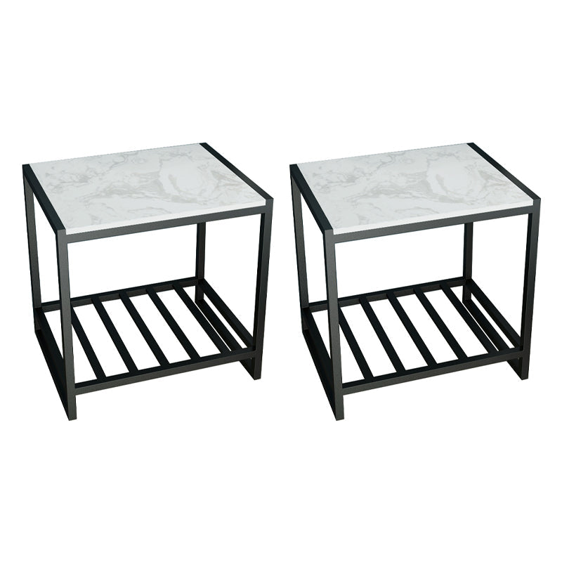 1 Shelf Industrial Nightstand Stone Open Storage Night Table 19.7" Tall Black 2 Piece Set White Clearhalo 'Bedroom Furniture' 'furn' 'furn_night_stand' 'Furniture' 'night_stand' 'Nightstands' 6439651