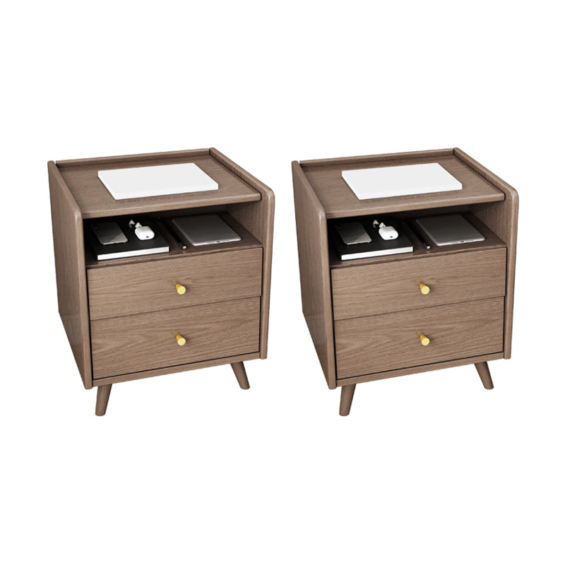 2 Drawers Night Table 1 Shelf Solid Wood Nightstand With Legs ,20.9" Tall Walnut 2 Piece Set Drawer Pulls Clearhalo 'Bedroom Furniture' 'furn' 'furn_night_stand' 'Furniture' 'night_stand' 'Nightstands' 6439662