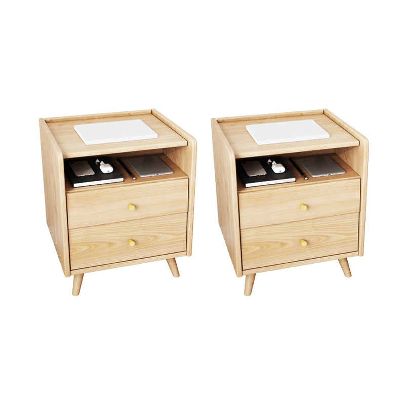 2 Drawers Night Table 1 Shelf Solid Wood Nightstand With Legs ,20.9" Tall Natural 2 Piece Set Drawer Pulls Clearhalo 'Bedroom Furniture' 'furn' 'furn_night_stand' 'Furniture' 'night_stand' 'Nightstands' 6439665