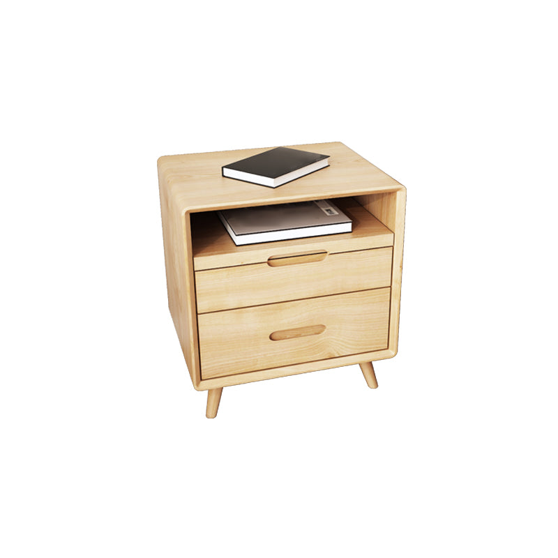 2 Drawers Night Table 1 Shelf Solid Wood Nightstand With Legs ,20.9" Tall Natural 1 Piece Grooves Clearhalo 'Bedroom Furniture' 'furn' 'furn_night_stand' 'Furniture' 'night_stand' 'Nightstands' 6439667