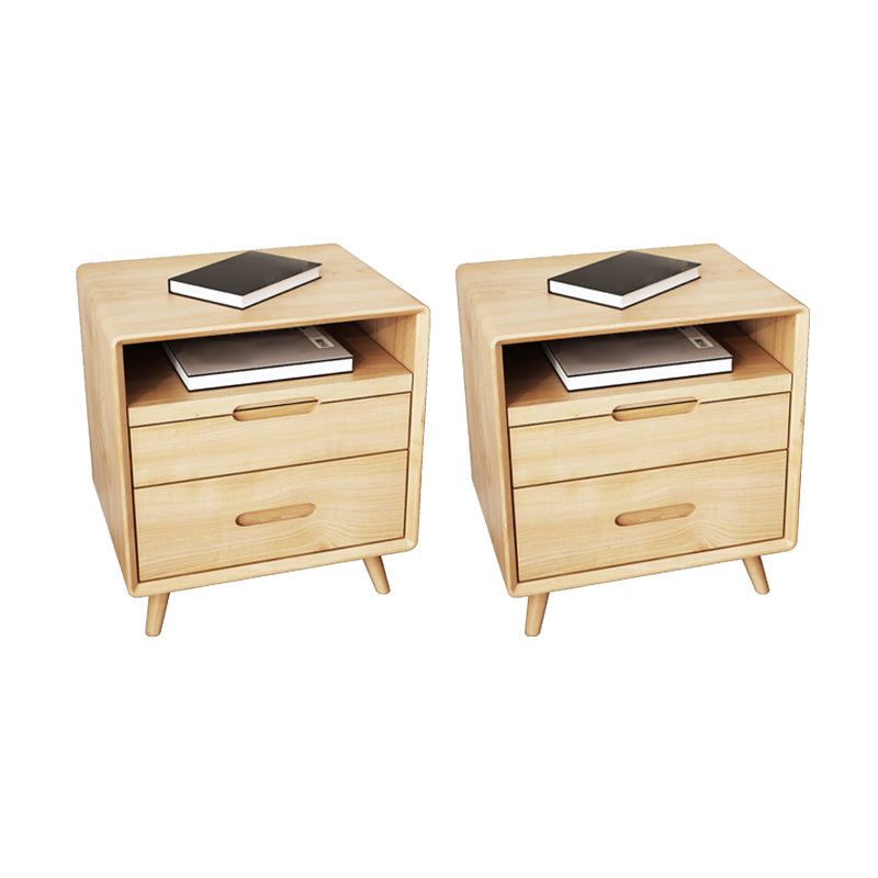 2 Drawers Night Table 1 Shelf Solid Wood Nightstand With Legs ,20.9" Tall Natural 2 Piece Set Grooves Clearhalo 'Bedroom Furniture' 'furn' 'furn_night_stand' 'Furniture' 'night_stand' 'Nightstands' 6439669