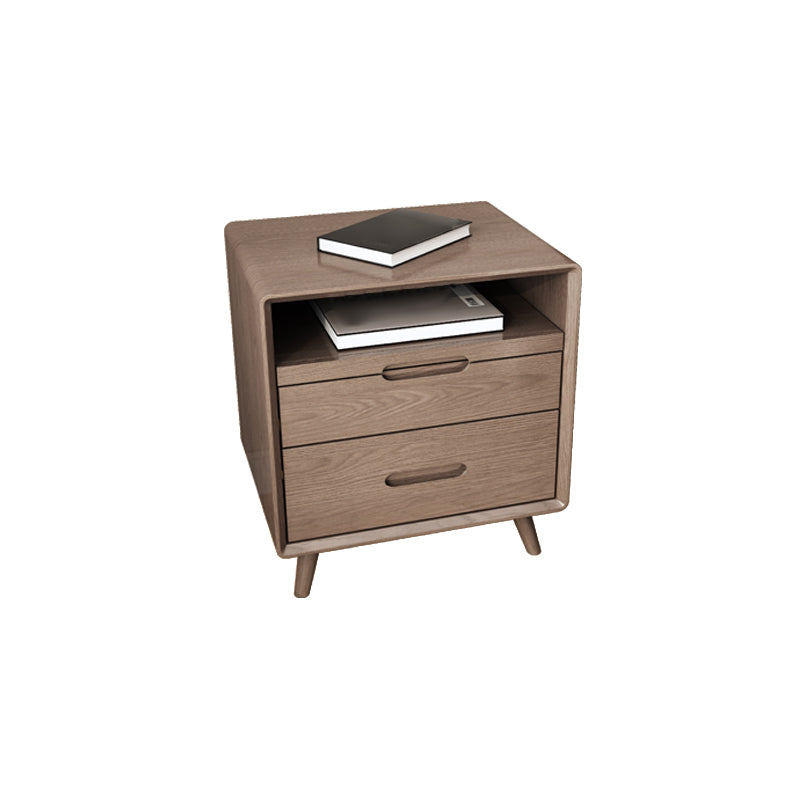 2 Drawers Night Table 1 Shelf Solid Wood Nightstand With Legs ,20.9" Tall Walnut 1 Piece Grooves Clearhalo 'Bedroom Furniture' 'furn' 'furn_night_stand' 'Furniture' 'night_stand' 'Nightstands' 6439671