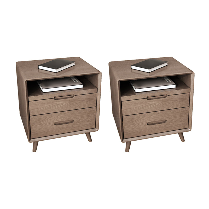 2 Drawers Night Table 1 Shelf Solid Wood Nightstand With Legs ,20.9" Tall Walnut 2 Piece Set Grooves Clearhalo 'Bedroom Furniture' 'furn' 'furn_night_stand' 'Furniture' 'night_stand' 'Nightstands' 6439673