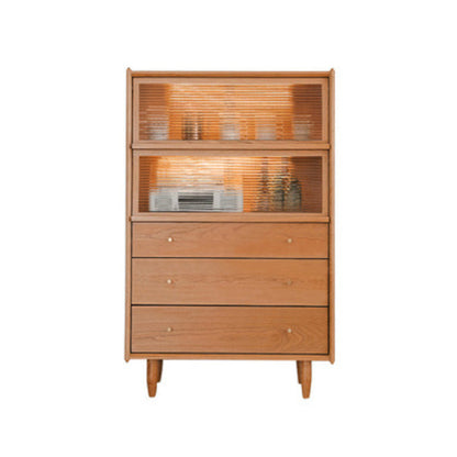 Contemporary Cabinet Solid Wood 3 - Drawer With Doors Glass Paned Accent Cabinet Cherry Clearhalo 'Cabinets & Chests' 'cabinets_chests' 'furn' 'furn_cabinets_chests' 'Furniture' 'Living Room Furniture' 6440013