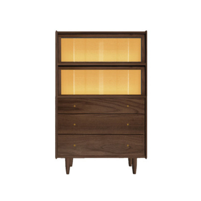 Contemporary Cabinet Solid Wood 3 - Drawer With Doors Glass Paned Accent Cabinet Walnut Pine Clearhalo 'Cabinets & Chests' 'cabinets_chests' 'furn' 'furn_cabinets_chests' 'Furniture' 'Living Room Furniture' 6440014
