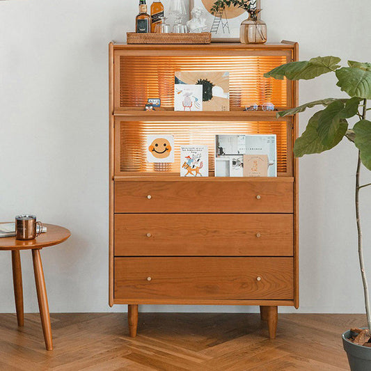 Contemporary Cabinet Solid Wood 3 - Drawer With Doors Glass Paned Accent Cabinet Clearhalo 'Cabinets & Chests' 'cabinets_chests' 'furn' 'furn_cabinets_chests' 'Furniture' 'Living Room Furniture' 6440015