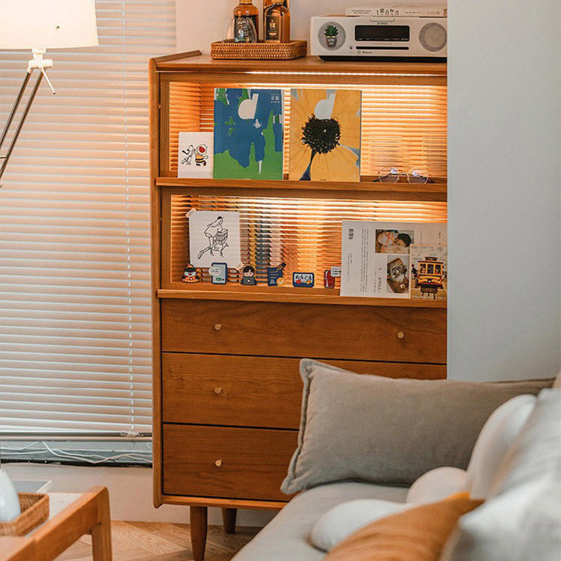 Contemporary Cabinet Solid Wood 3 - Drawer With Doors Glass Paned Accent Cabinet Clearhalo 'Cabinets & Chests' 'cabinets_chests' 'furn' 'furn_cabinets_chests' 'Furniture' 'Living Room Furniture' 6440016