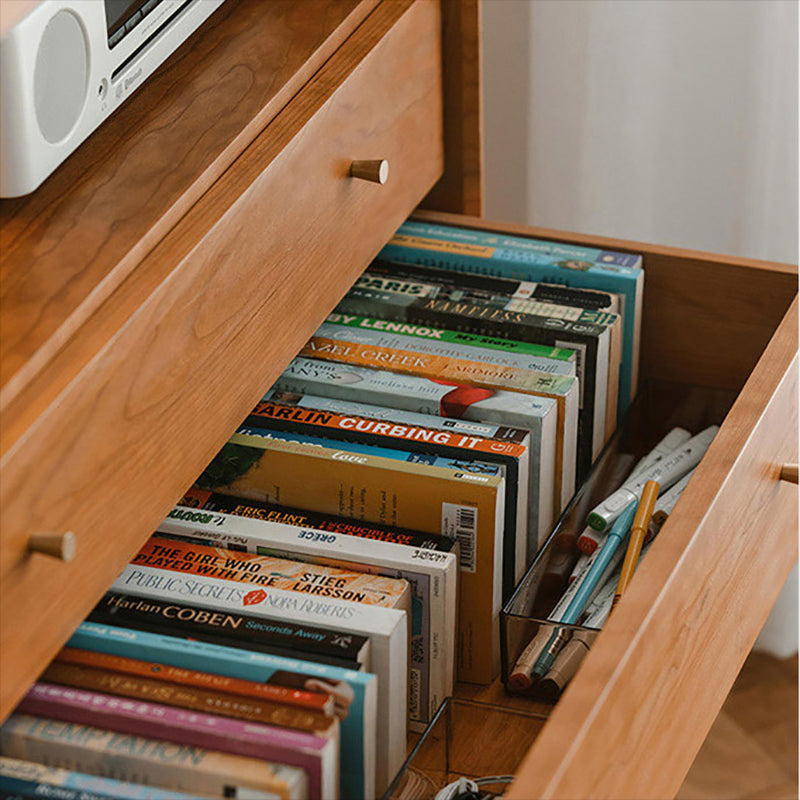 Contemporary Cabinet Solid Wood 3 - Drawer With Doors Glass Paned Accent Cabinet Clearhalo 'Cabinets & Chests' 'cabinets_chests' 'furn' 'furn_cabinets_chests' 'Furniture' 'Living Room Furniture' 6440021