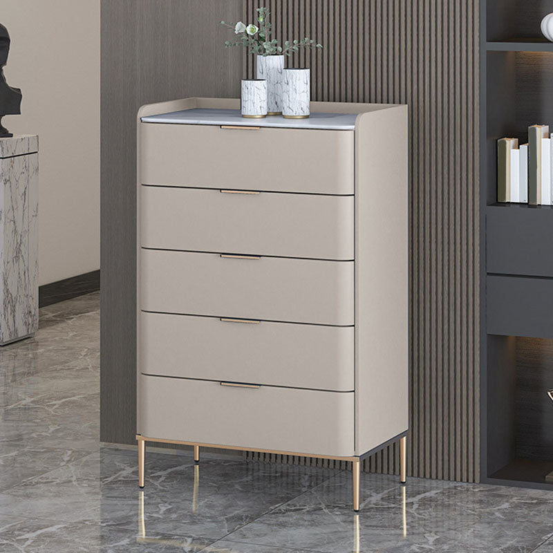Cómoda de almacenamiento de piedra vertical Glam para dormitorio, cómoda de 16 "de ancho con patas de metal