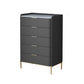 Cómoda de almacenamiento de piedra vertical Glam para dormitorio, cómoda de 16 "de ancho con patas de metal