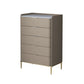 Cómoda de almacenamiento de piedra vertical Glam para dormitorio, cómoda de 16 "de ancho con patas de metal