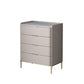 Cómoda de almacenamiento de piedra vertical Glam para dormitorio, cómoda de 16 "de ancho con patas de metal