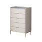 Cómoda de almacenamiento de piedra vertical Glam para dormitorio, cómoda de 16 "de ancho con patas de metal